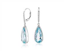 Pear-Shaped Blue Topaz Drop Earrings With White Topaz Halo In Sterling Silver (18X8mm) | Blue Nile
