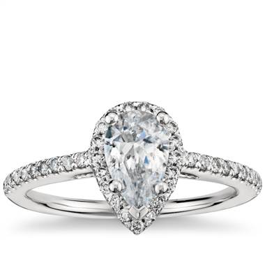 Pear Shaped Halo Diamond Engagement Ring in Platinum