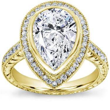 Pear Shaped Halo Pave and Filigree Setting