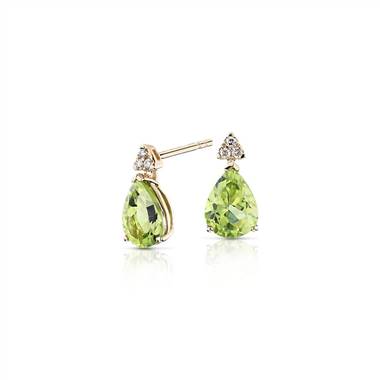 Pear-Shaped Peridot Earrings with Diamond Trio in 14k Yellow Gold (8x6mm)