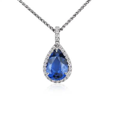 Pear-Shaped Tanzanite and Diamond Pendant in 18k White Gold (5 ct. center)