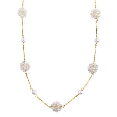 Pearl Cluster Station Necklace in 14K Yellow Gold