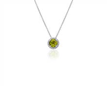 Peridot and Diamond Halo Pendant In 14k White Gold (7mm) | Blue Nile