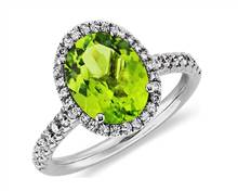 Peridot and Diamond Halo Ring In 18k White Gold (10X8mm) | Blue Nile