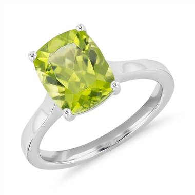 "Peridot Cushion Cocktail Ring in 14k White Gold (10x8mm)"