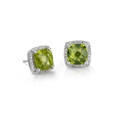 Peridot Halo Stud Earrings in Sterling Silver (8x8mm)