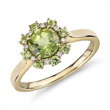 Peridot Ring with Peridot and Diamond Halo in 14k Yellow Gold (6mm)