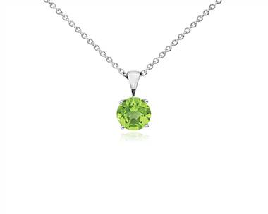 Peridot Solitaire Pendant Necklace In 14k White Gold (7mm)