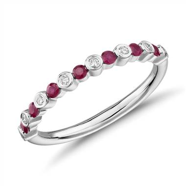 Petite Alternating Ruby and Diamond Stacking Ring in 14k White Gold (1.8mm)