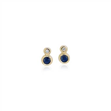 Petite Bezel-Set Sapphire and Diamond Earrings in 14k Yellow Gold (3mm)
