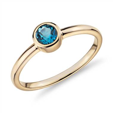 "Petite Bezel-Set Swiss Blue Topaz Fashion Ring in 14k Yellow Gold (4mm)"