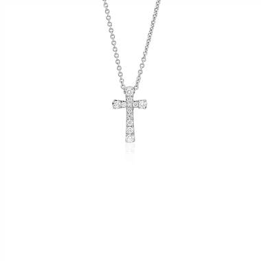 Petite Diamond Cross Pendant in 14k White Gold (1/10 ct. tw.)