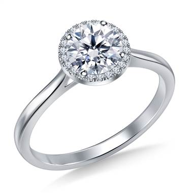 Petite Diamond Halo Cathedral Engagement Ring in 18K White Gold
