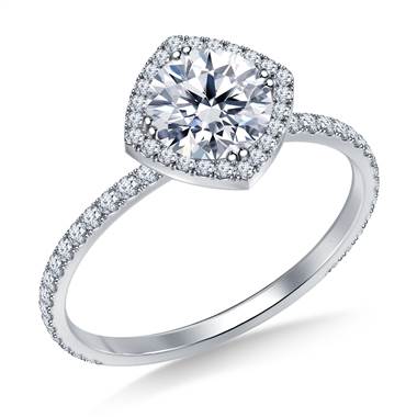 Petite Diamond Halo Engagement Ring in 14K White Gold