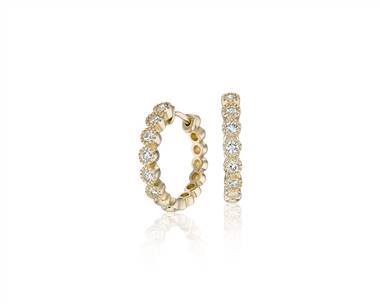 Petite Diamond Milgrain Hoop Earrings In 14k Yellow Gold (1/4 ct. tw.)
