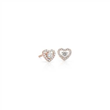 Petite Diamond Pave Heart Stud Earrings in 14k Rose Gold (1/5 ct. tw.)