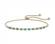 Petite Emerald and Diamond Bolo Bracelet In 14k Yellow Gold (2.2mm) | Blue Nile