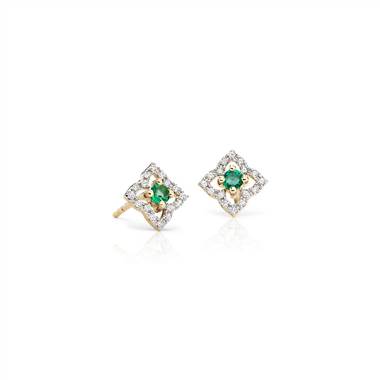 "Petite Emerald Floral Stud Earrings in 14k Yellow Gold (2.4mm)"