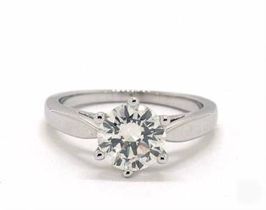 Petite Flower-Basket Silhouette Solitaire Engagement Ring in 14K White Gold 2.40mm Width Band (Setting Price)