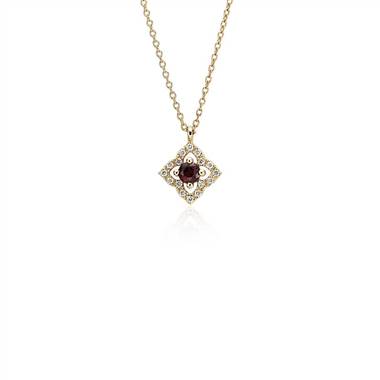 Petite Garnet and Diamond Floral Pendant in 14k Yellow Gold (2.8mm)