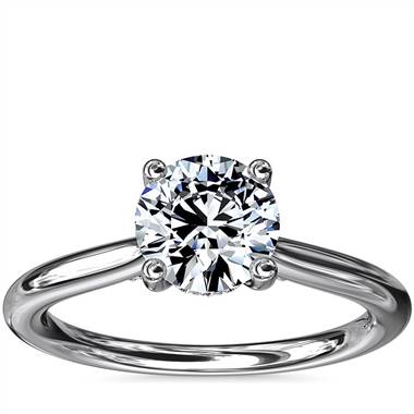 Petite Hidden Halo Solitaire Plus Diamond Engagement Ring in 14k White Gold