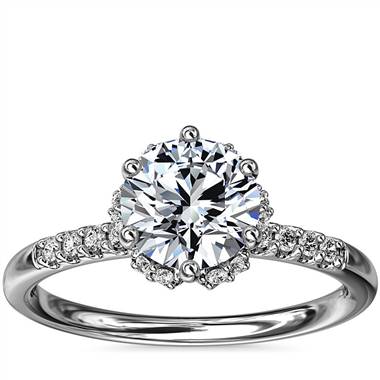 Petite Micropave and Hidden Diamond Halo Engagement Ring in 14k White Gold (1/8 ct. tw.)