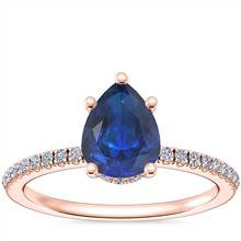 Petite Micropave Hidden Halo Engagement Ring with Pear-Shaped Sapphire in 14k Rose Gold (8x6mm) | Blue Nile