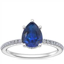 Petite Micropave Hidden Halo Engagement Ring with Pear-Shaped Sapphire in 18k White Gold (8x6mm) | Blue Nile