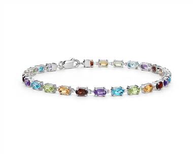 Petite Oval Multicolor Gemstone Bracelet In Sterling Silver (5X3mm)