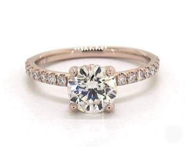 Petite Pave Studded Crown .36ctw Engagement Ring in 14K Rose Gold 1.90mm Width Band (Setting Price)