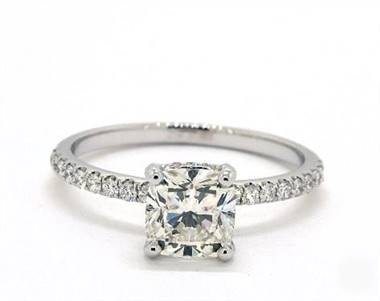 Petite Pave Studded Crown .36ctw Engagement Ring in 14K White Gold 1.90mm Width Band (Setting Price)