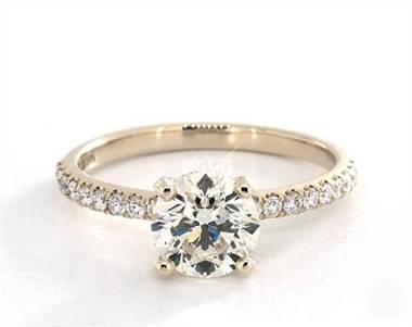 Petite Pave Studded Crown .36ctw Engagement Ring in 14K Yellow Gold 1.90mm Width Band (Setting Price)