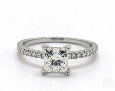 Petite Pave Studded Crown .36ctw Engagement Ring in 18K White Gold 1.90mm Width Band (Setting Price)
