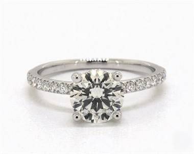 Petite Pave Studded Crown .36ctw Engagement Ring in Platinum 1.90mm Width Band (Setting Price)