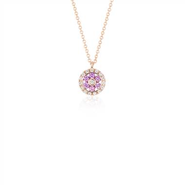 Petite Pink Sapphire and Diamond Floral Pendant in 14k Rose Gold (1.5mm)