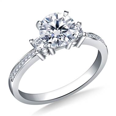 Petite Prong & Pave Set Round Diamond Engagement Ring in 14K White Gold (1/5 cttw.)