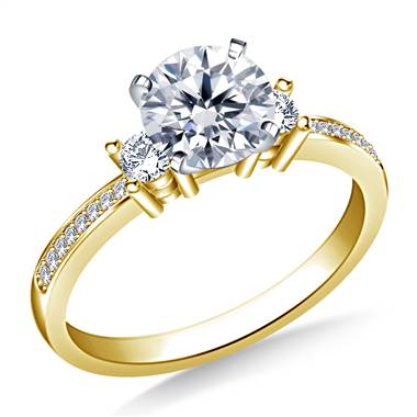 Petite Prong & Pave Set Round Diamond Engagement Ring in 14K Yellow Gold (1/5 cttw.)