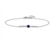 Petite Sapphire and Diamond Bar Bracelet In 14k White Gold (3mm) | Blue Nile