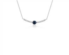 Petite Sapphire and Diamond Curved Bar Necklace In 14k White Gold (3.5mm) | Blue Nile