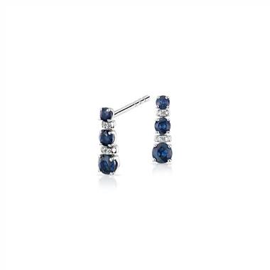 Petite Sapphire and Diamond Tower Earrings in 14k White Gold