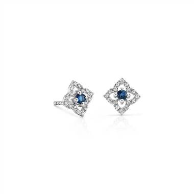 "Petite Sapphire Floral Stud Earrings in 14k White Gold (2.4mm)"