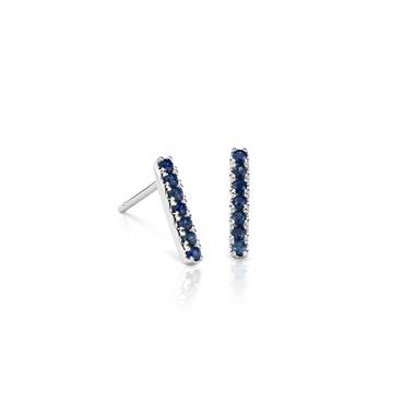 Petite Sapphire Pave Bar Stud Earrings in 14k White Gold (1.5mm)