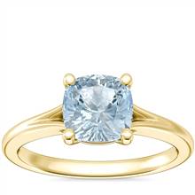 Petite Split Shank Solitaire Engagement Ring with Cushion Aquamarine in 18k Yellow Gold (6.5mm) | Blue Nile