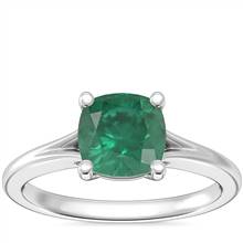 Petite Split Shank Solitaire Engagement Ring with Cushion Emerald in 14k White Gold (6.5mm) | Blue Nile