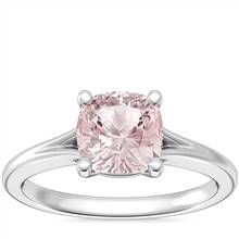 Petite Split Shank Solitaire Engagement Ring with Cushion Morganite in 18k White Gold (6.5mm) | Blue Nile