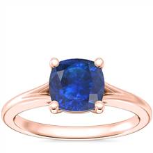 Petite Split Shank Solitaire Engagement Ring with Cushion Sapphire in 14k Rose Gold (6mm) | Blue Nile