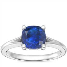 "Petite Split Shank Solitaire Engagement Ring with Cushion Sapphire in 14k White Gold (6mm)" | Blue Nile