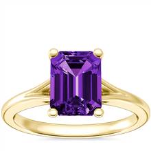 Petite Split Shank Solitaire Engagement Ring with Emerald-Cut Amethyst in 14k Yellow Gold (8x6mm) | Blue Nile