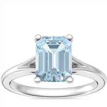 Petite Split Shank Solitaire Engagement Ring with Emerald-Cut Aquamarine in 14k White Gold (8x6mm) | Blue Nile