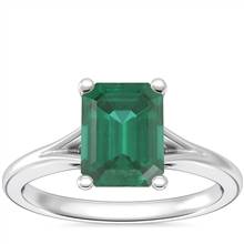 Petite Split Shank Solitaire Engagement Ring with Emerald-Cut Emerald in 14k White Gold (8x6mm) | Blue Nile